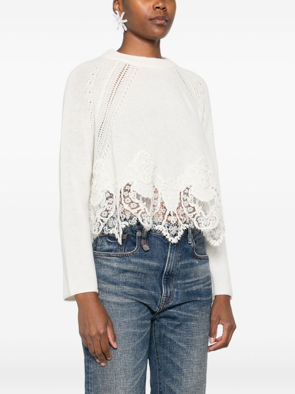 White Cashmere Crewneck Sweater — Ermanno Scervino