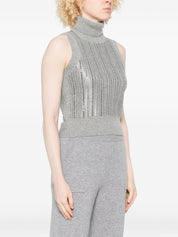 Grey Wool-Blend Sequin Turtleneck Top