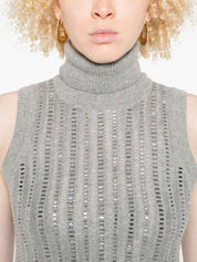 Grey Wool-Blend Sequin Turtleneck Top