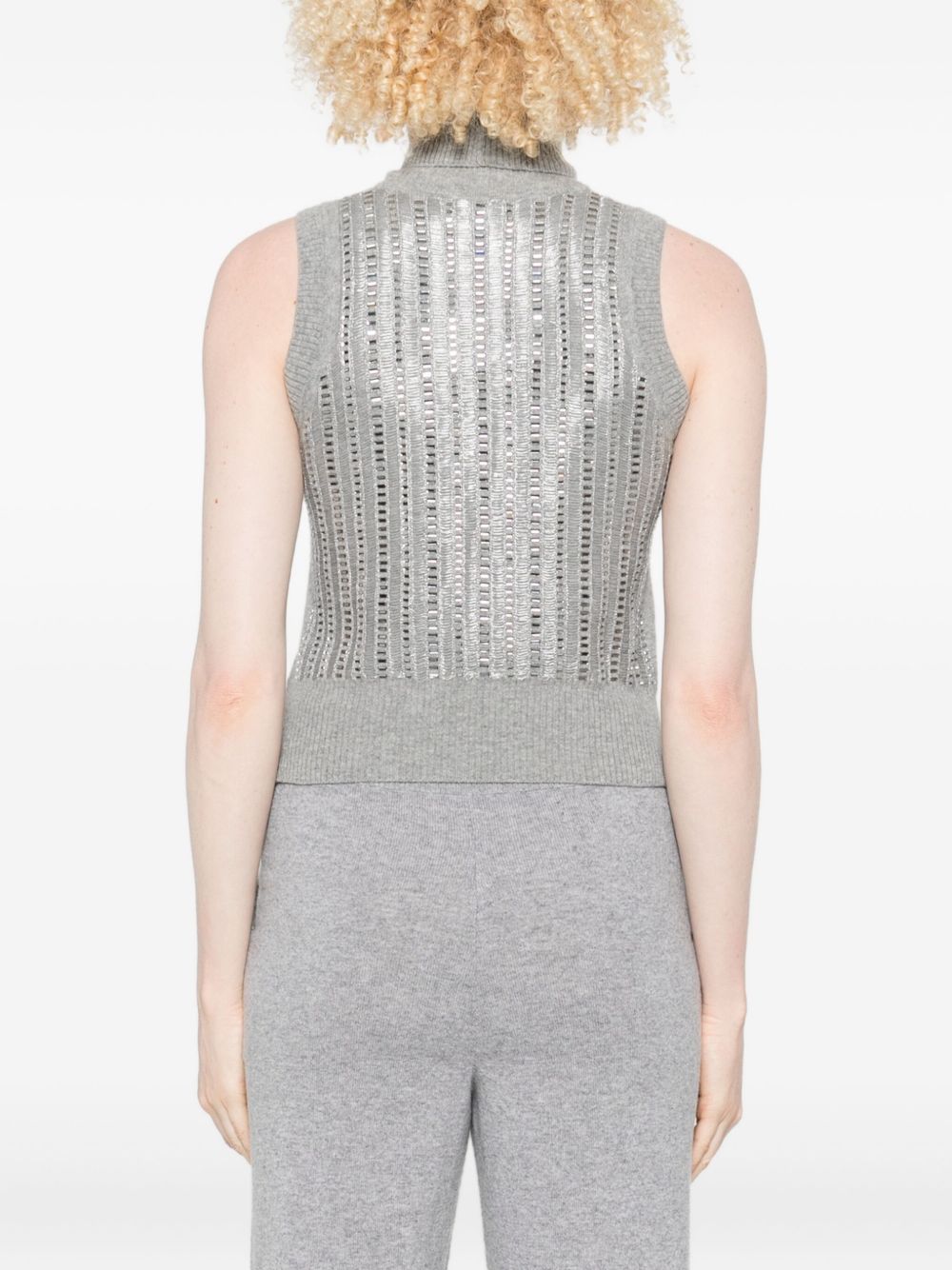 Grey Wool-Blend Sequin Turtleneck Top