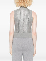 Grey Wool-Blend Sequin Turtleneck Top