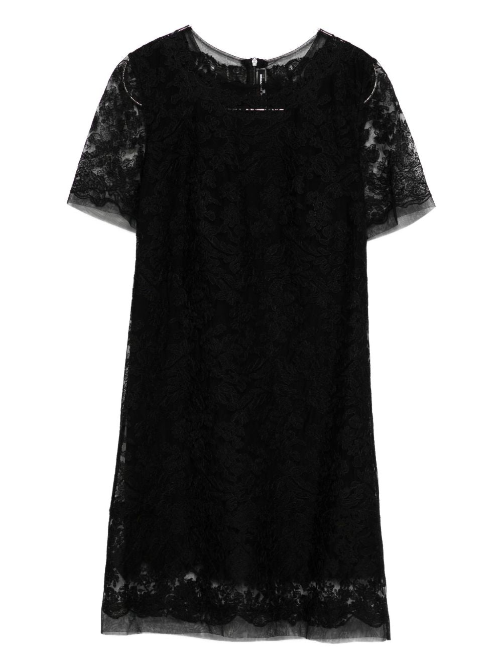 Ermanno Scervino Black Lace Short‑Sleeve Dress