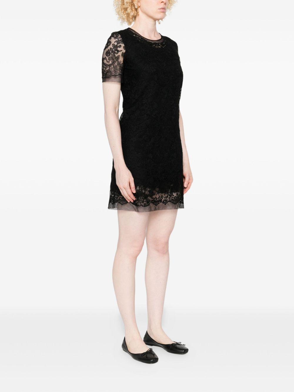 Ermanno Scervino Black Lace Short‑Sleeve Dress