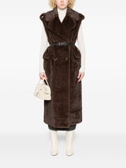 Parosh Brown Faux Fur Sweater — Double‑Breasted Elegance