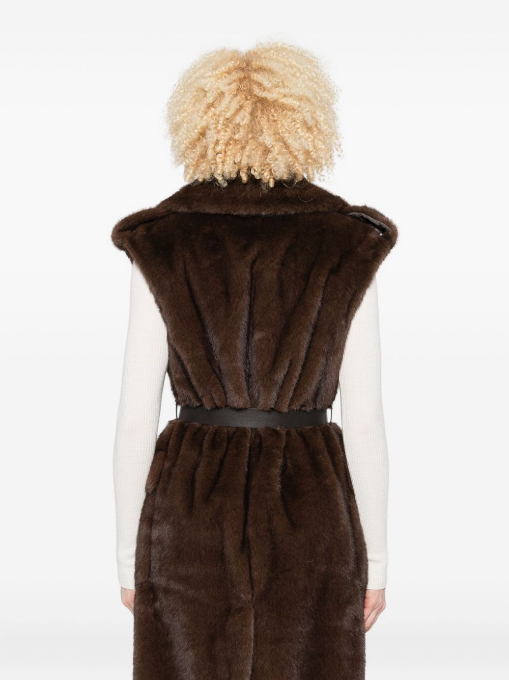 Parosh Brown Faux Fur Sweater — Double‑Breasted Elegance
