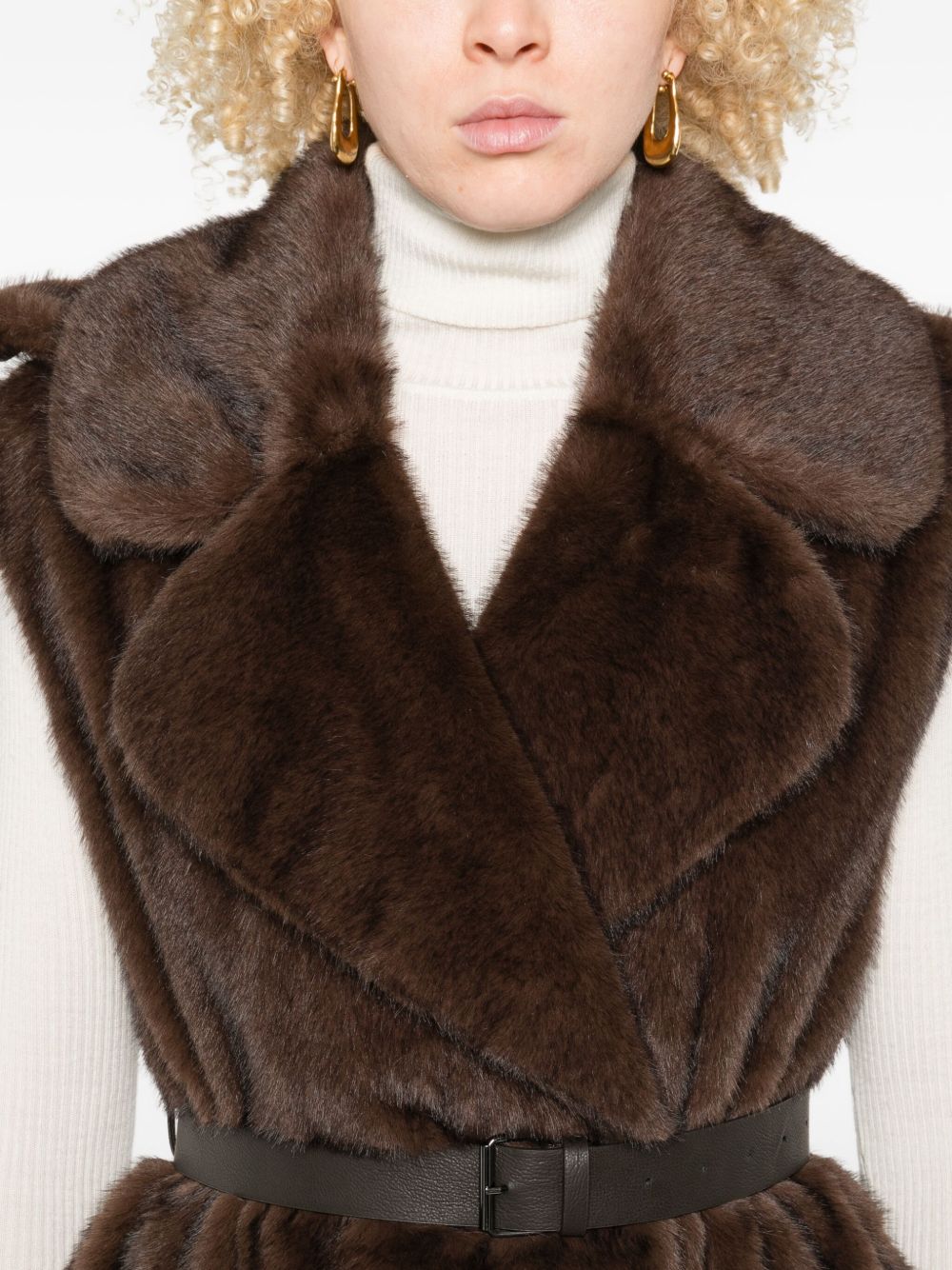 Parosh Brown Faux Fur Sweater — Double‑Breasted Elegance