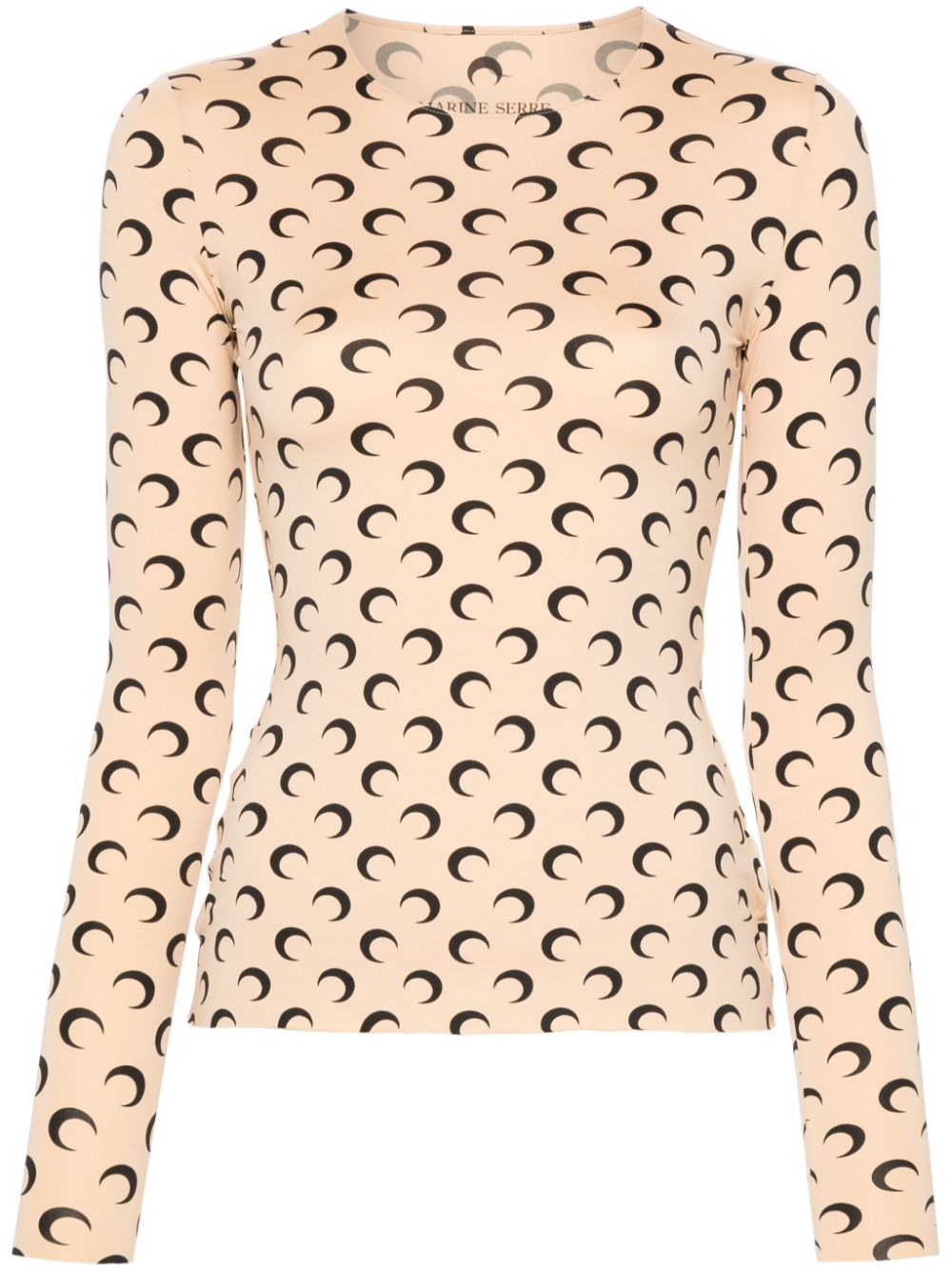 Marine Serre Top Beige — Silk & Nylon Moon-Print Top