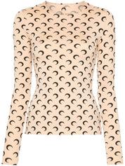 Marine Serre Top Beige — Silk & Nylon Moon-Print Top