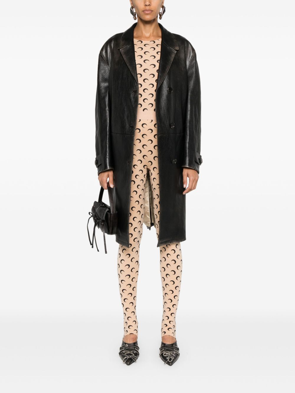 Marine Serre Top Beige — Silk & Nylon Moon-Print Top