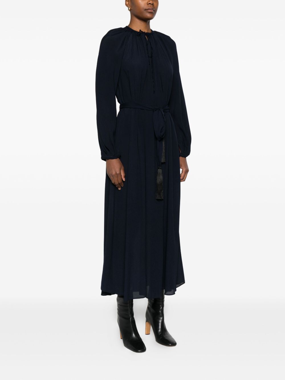 Forte Forte Dresses Blue — Navy Tie‑Neck Crepe Dress