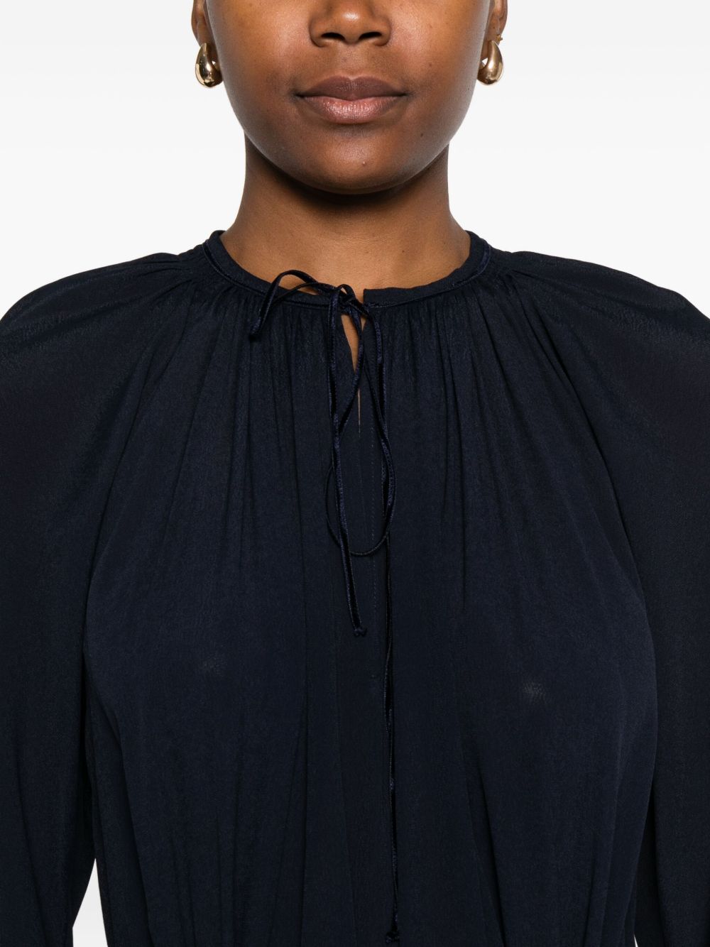 Forte Forte Dresses Blue — Navy Tie‑Neck Crepe Dress