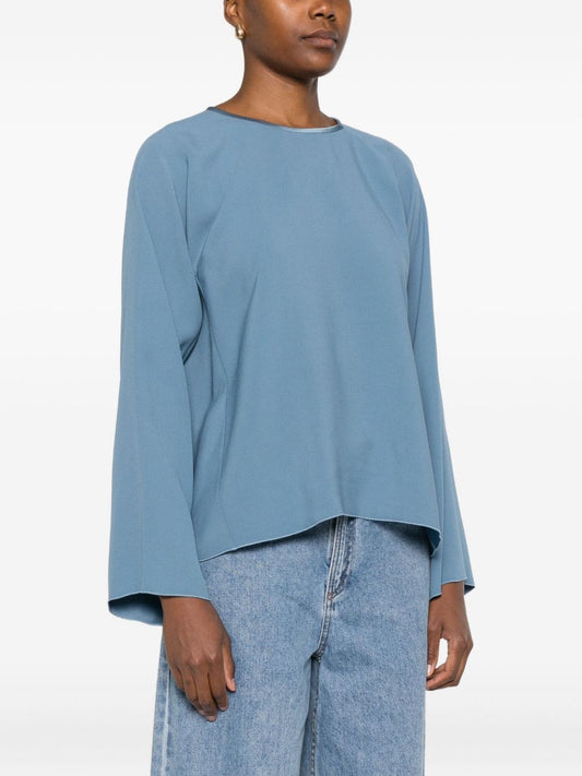Forte Forte Top Clear Blue — Satin Round‑Neck Blouse