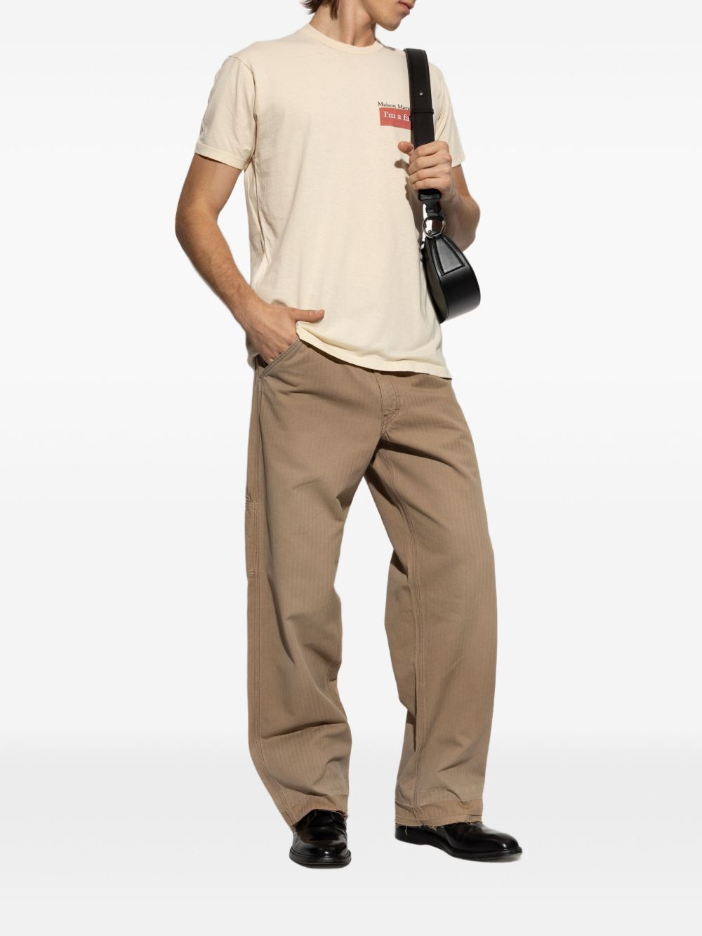 Maison Margiela Beige Cotton Trousers — Straight Herringbone