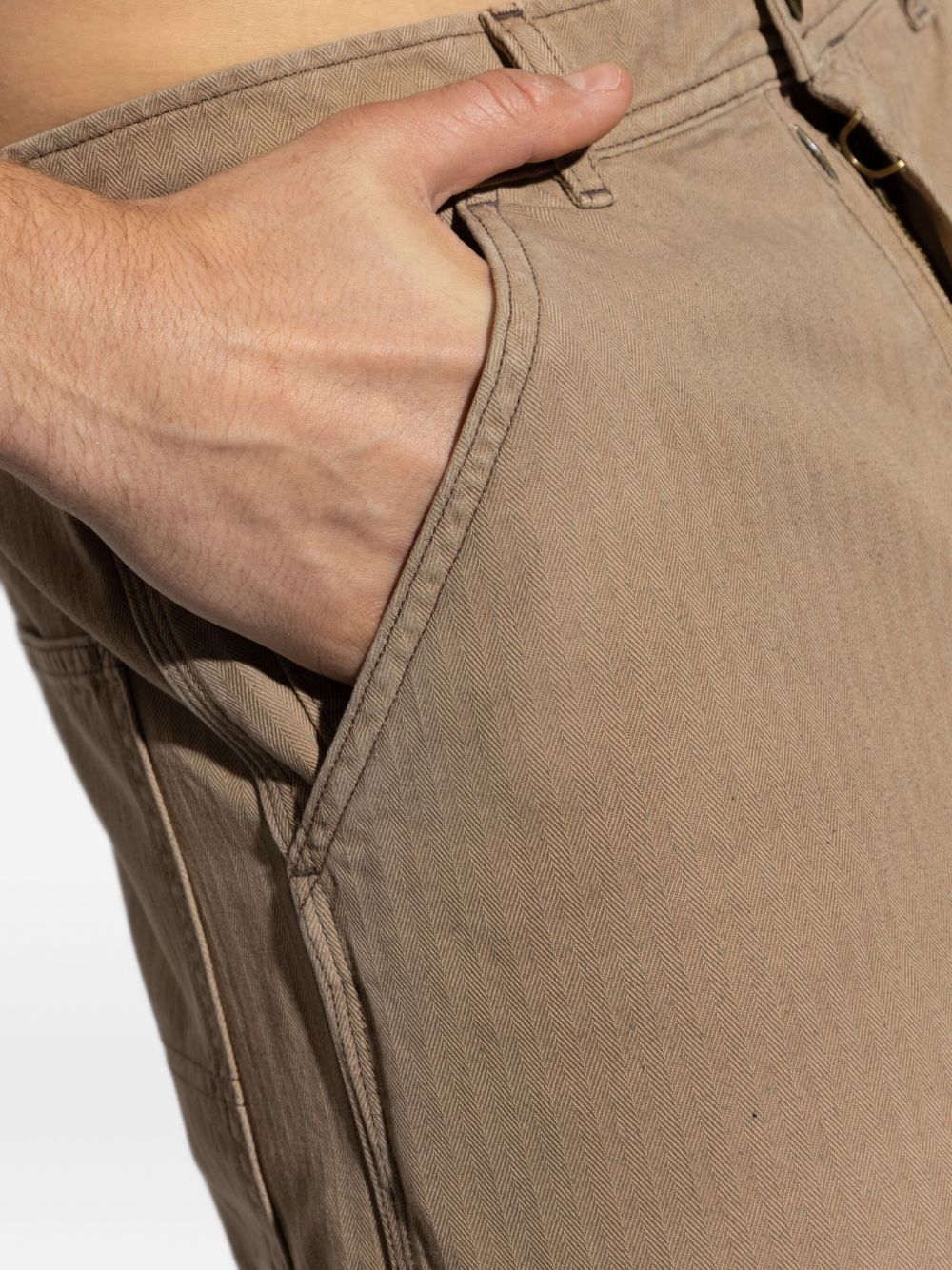 Maison Margiela Beige Cotton Trousers — Straight Herringbone