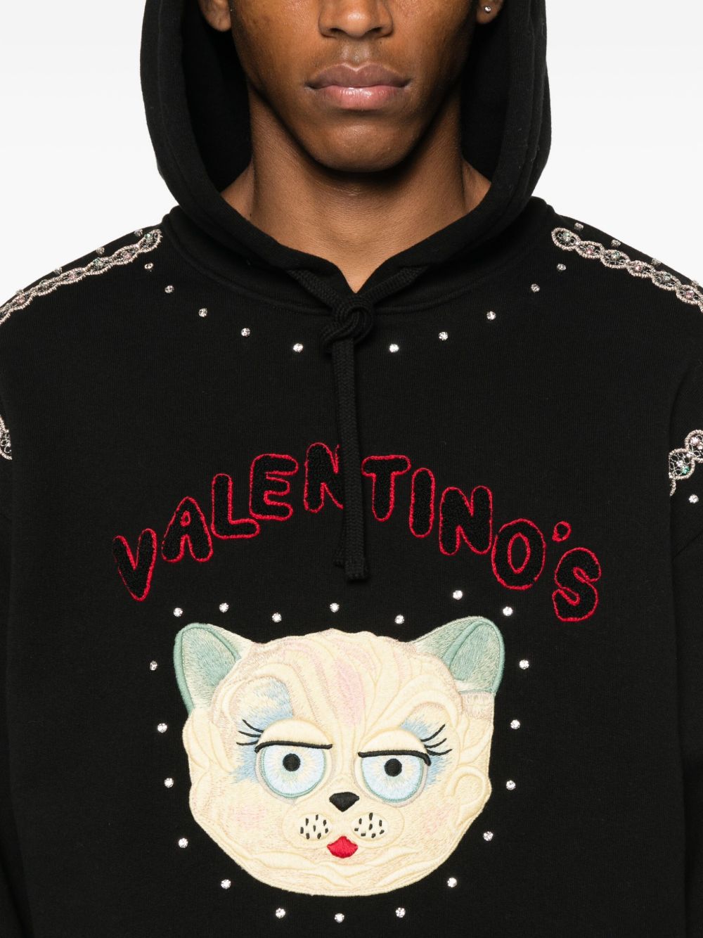 Valentino Sweaters Black embroidered cotton hoodie