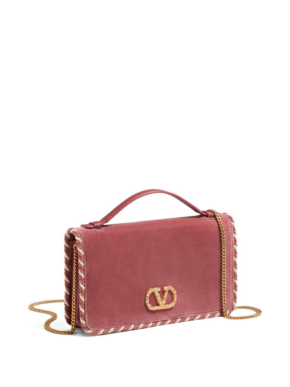 Bolsos Valentino Garavani. Cartera de terciopelo empolvado con cadena.