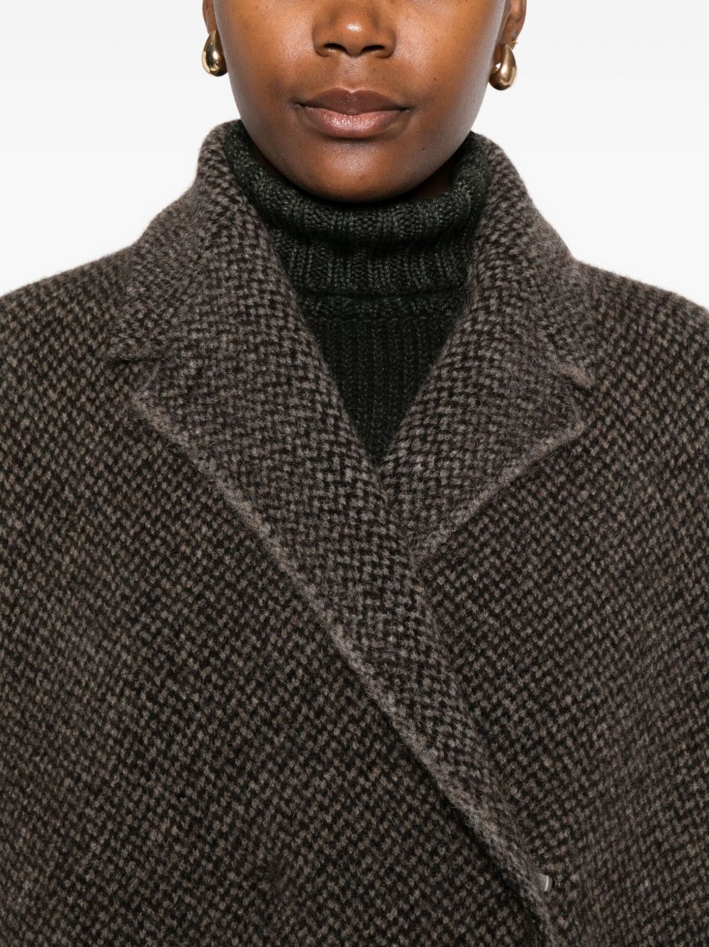 Brown Herringbone Coat — Tailored Notch Lapel Jacket