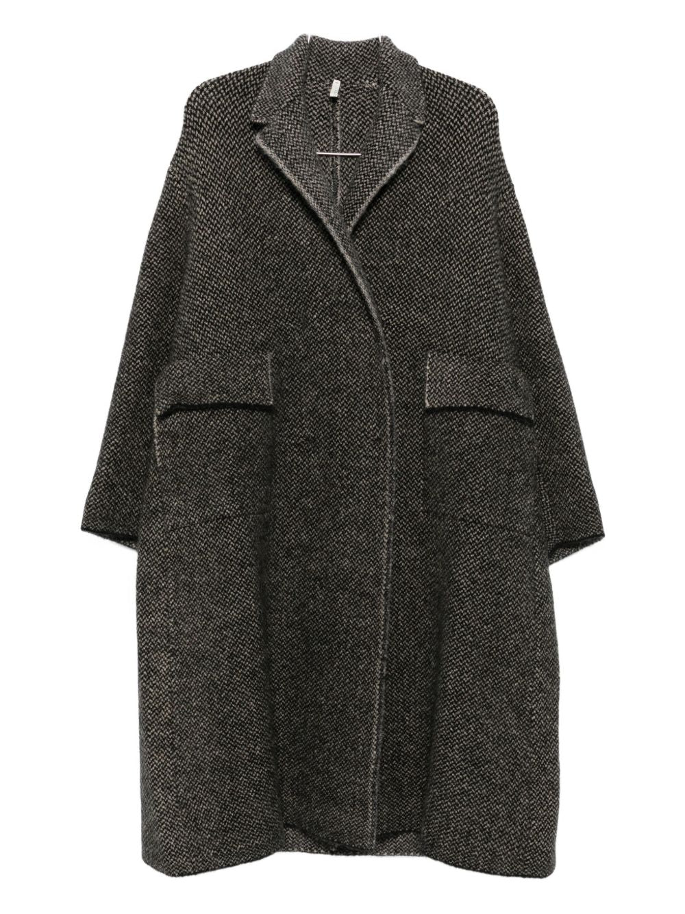 BOBOUTIC Black Coat — Herringbone Notched-Lapel Jacket
