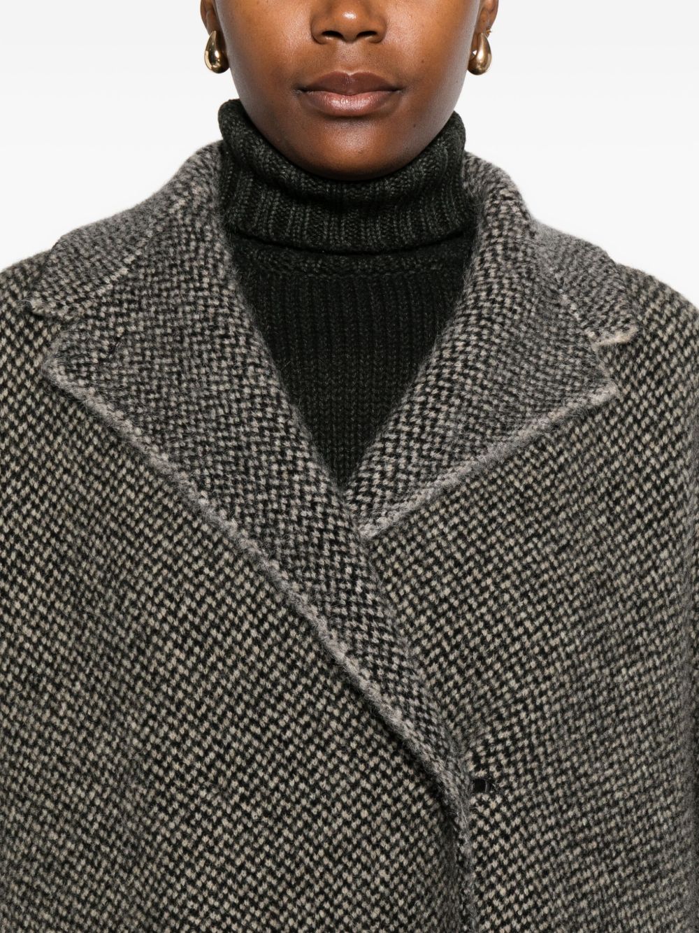 BOBOUTIC Black Herringbone Coat — Tailored Winter Jacket