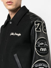 Golden Goose Black Bomber Jacket — Silk, Wool & Leather