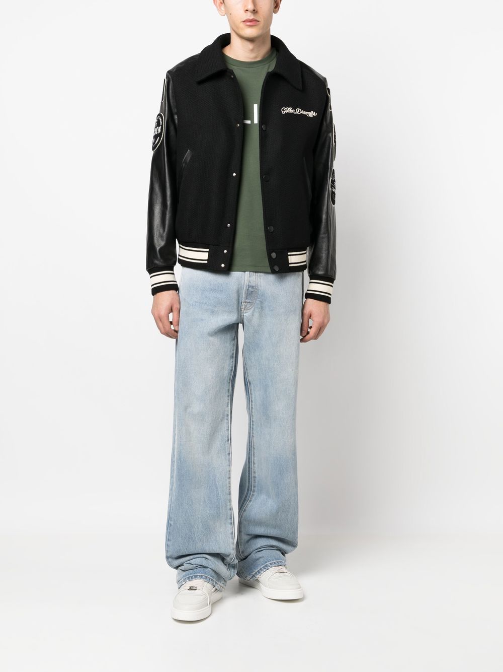 Golden Goose Black Bomber Jacket — Silk, Wool & Leather