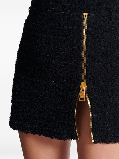 Balmain black tweed mini skirt — elegant, structured allure