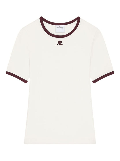 Courrèges White Cotton Logo T‑Shirt — Women’s Crew Neck