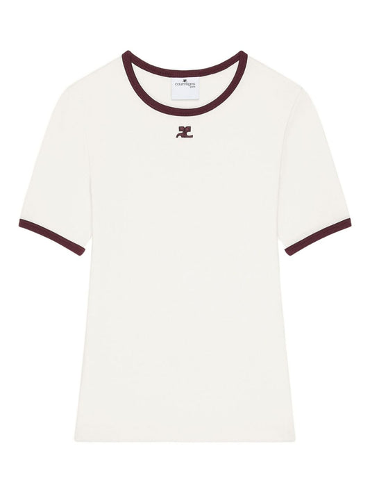 Courrèges White Cotton Logo T‑Shirt — Women’s Crew Neck