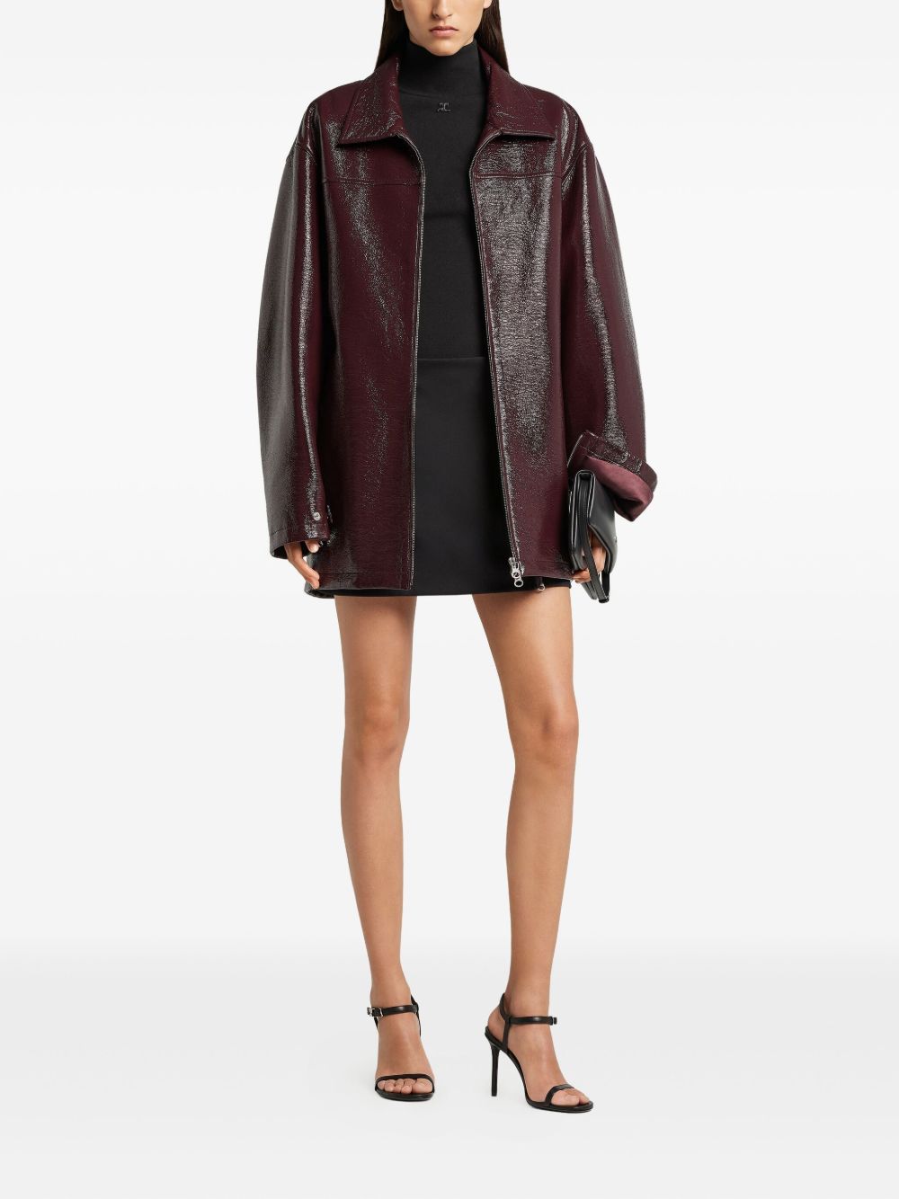 Courreges Coats Bordeaux belted vinyl jacket