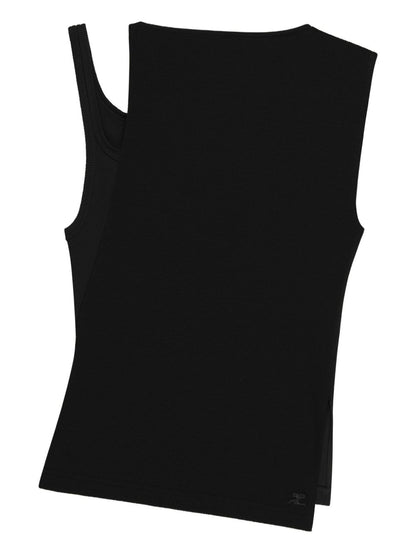 Courrèges Black Asymmetric Rib-Knit Sleeveless Top
