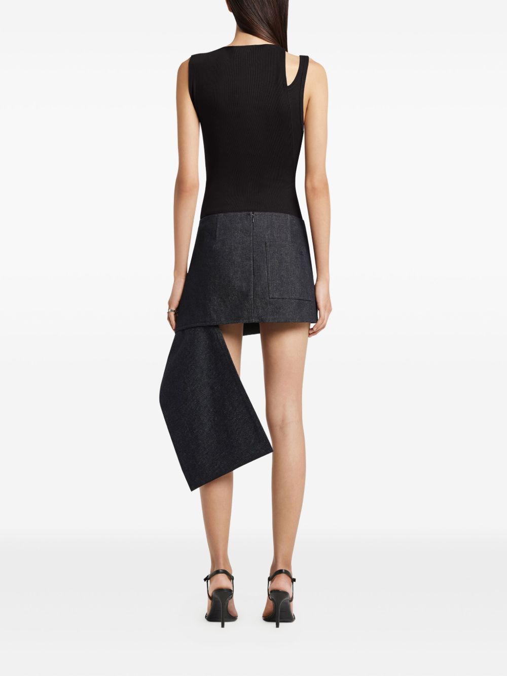 Courrèges Black Asymmetric Rib-Knit Sleeveless Top