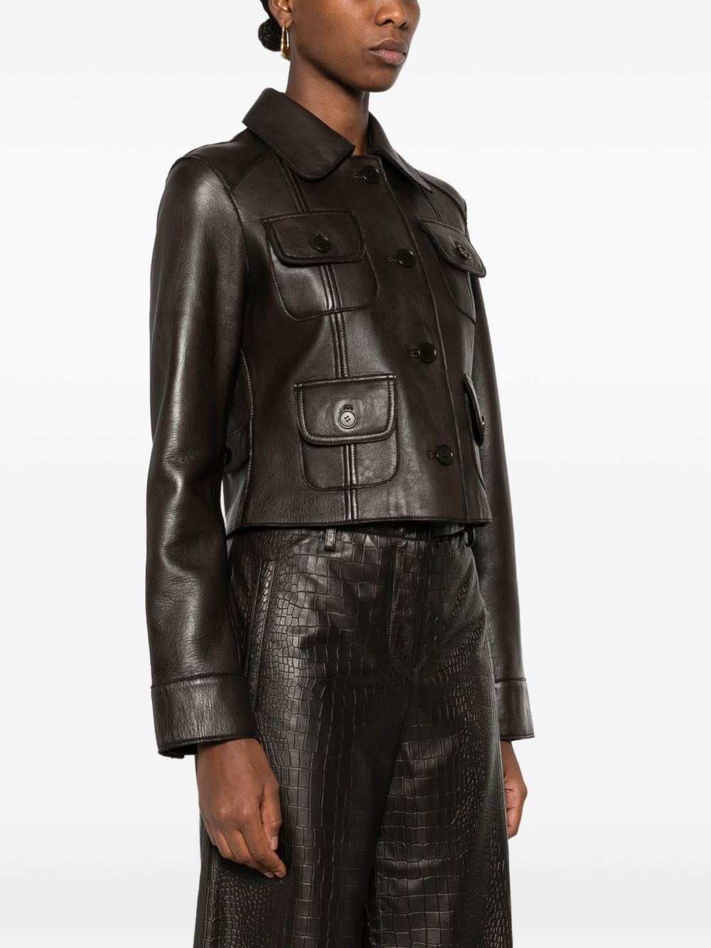 Parosh Jackets Brown lamb leather cropped hem