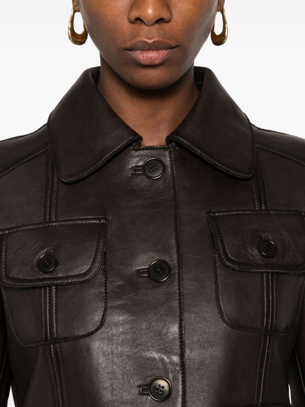 Parosh Jackets Brown lamb leather cropped hem