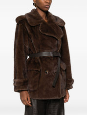 Parosh Coats Brown faux fur belted