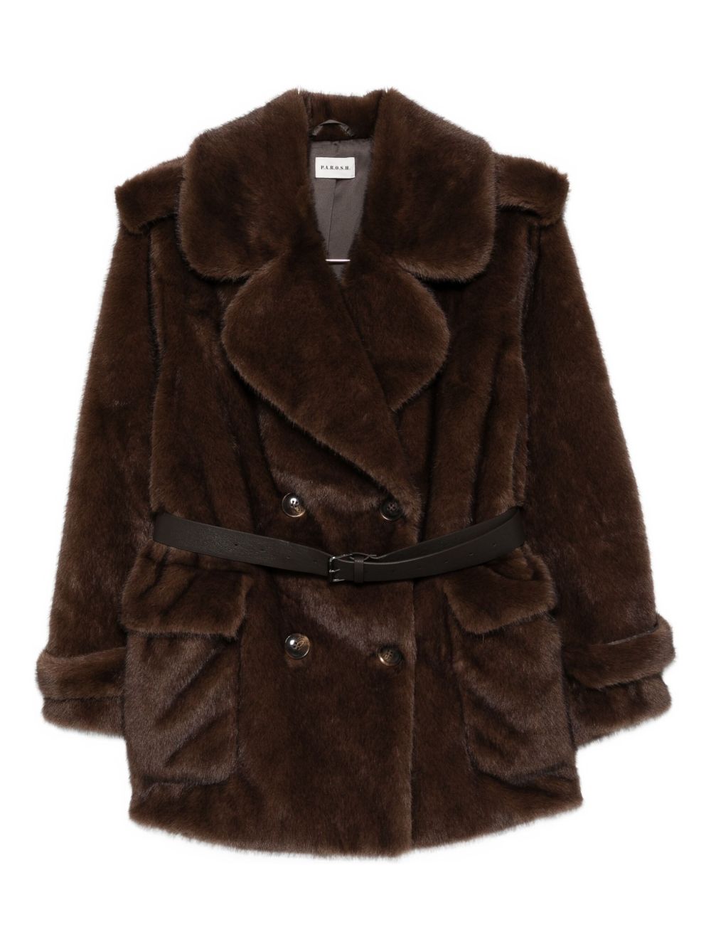 Parosh Coats Brown faux fur belted