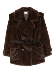 Parosh Coats Brown faux fur belted