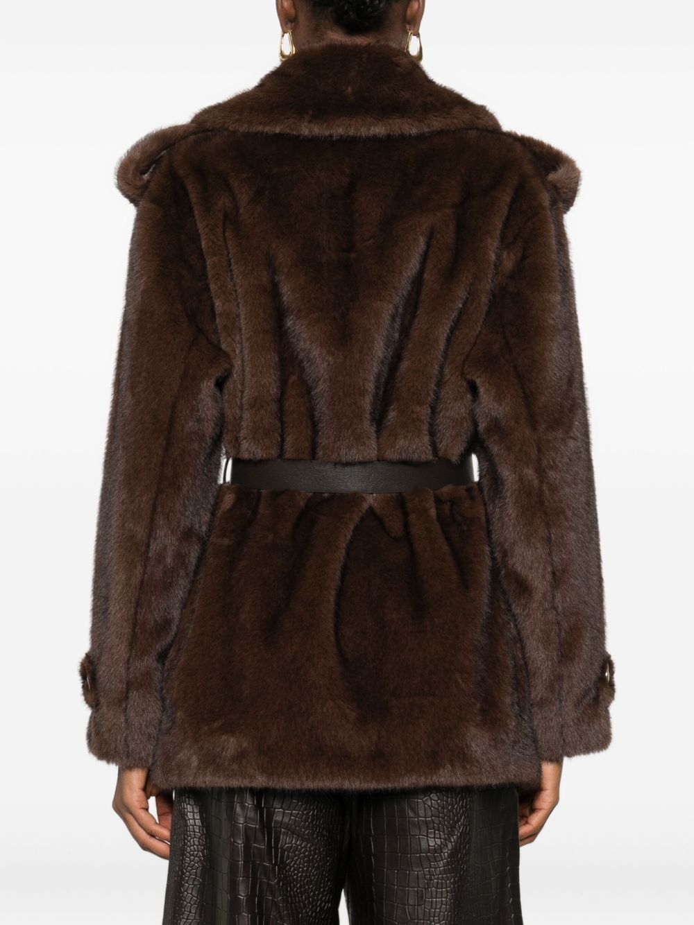 Parosh Coats Brown faux fur belted
