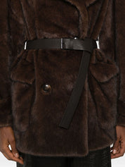 Parosh Coats Brown faux fur belted