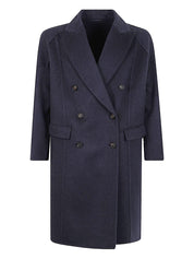 Brunello Cucinelli Coats Blue cashmere double-breasted