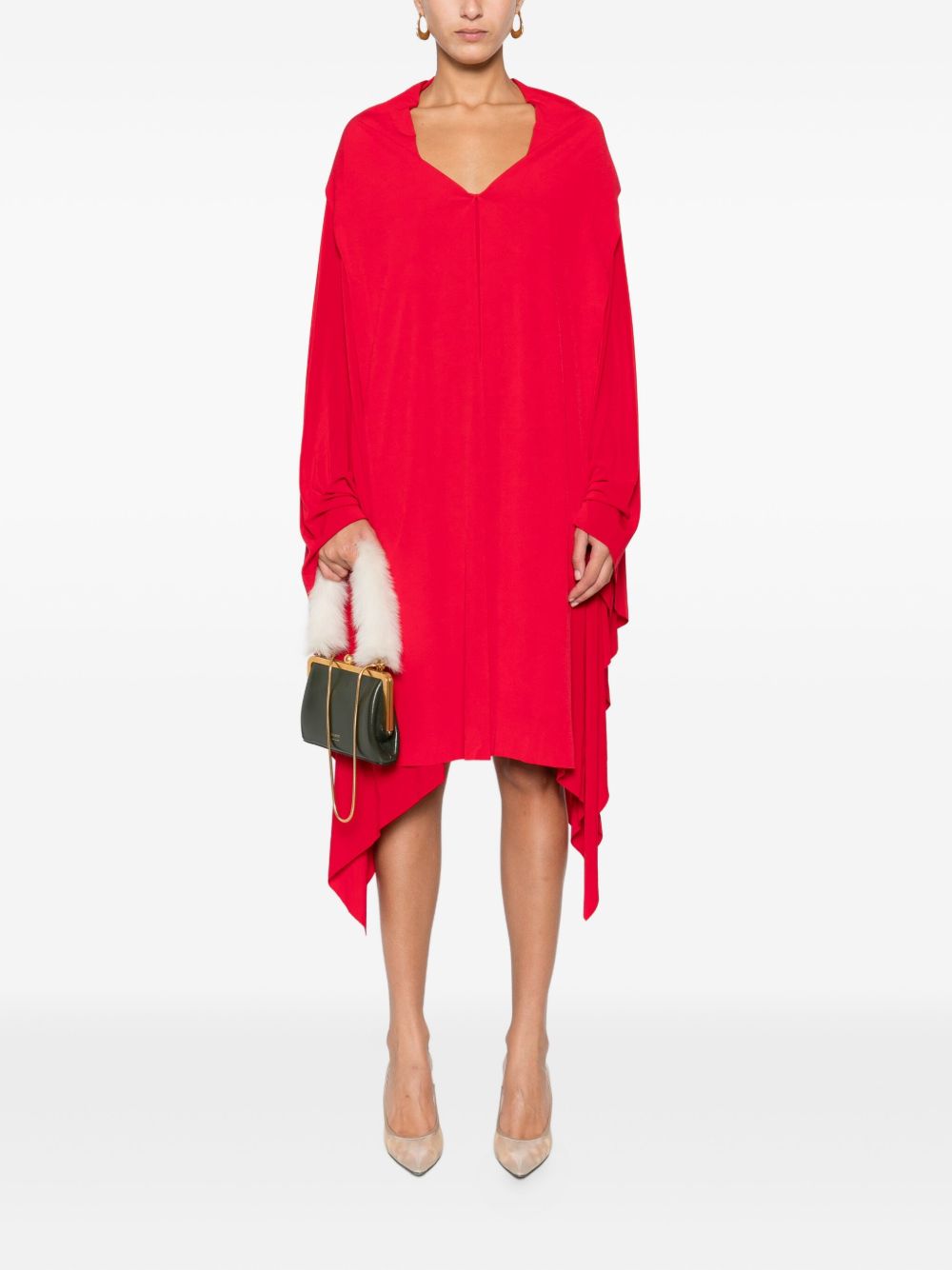 Red Draped Norma Kamali Dress — Asymmetrical Elegance