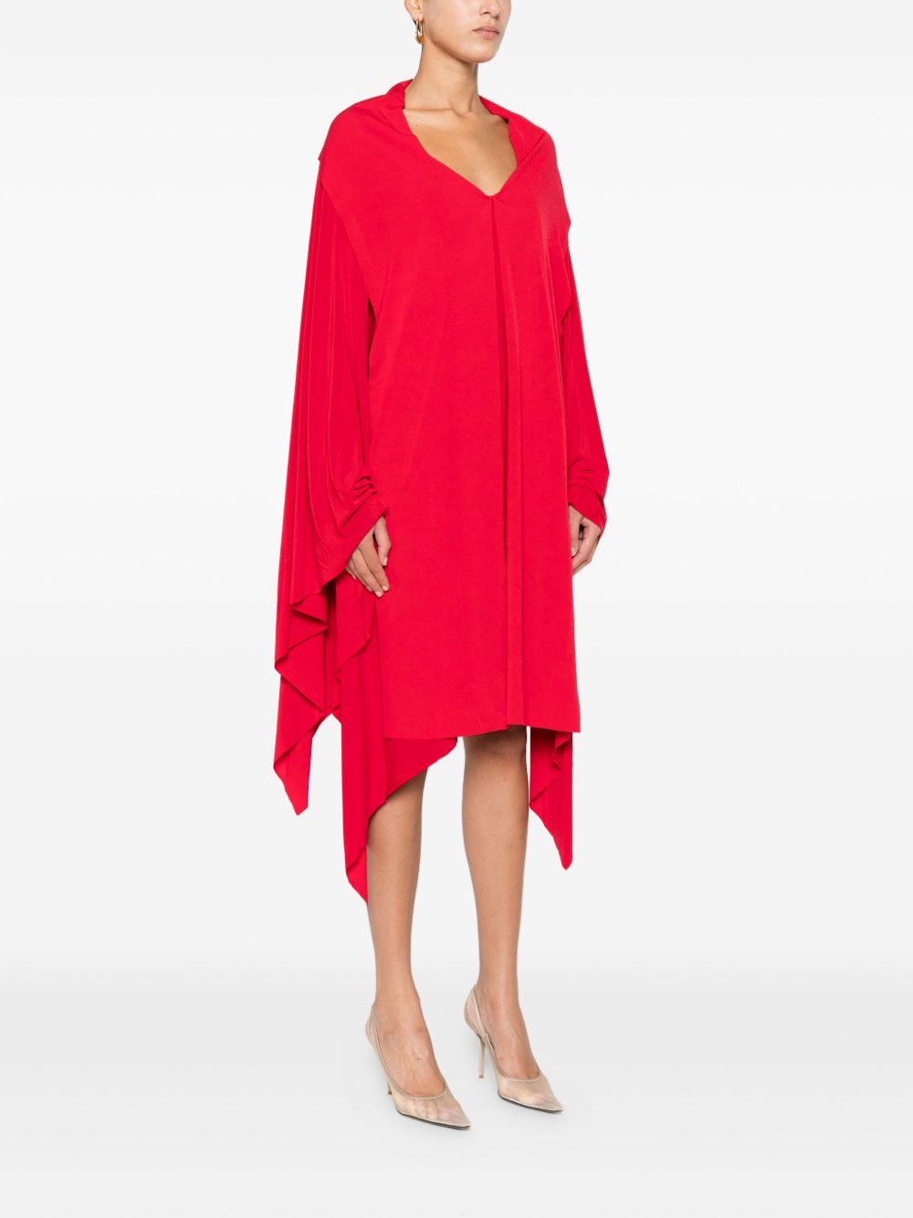 Red Draped Norma Kamali Dress — Asymmetrical Elegance