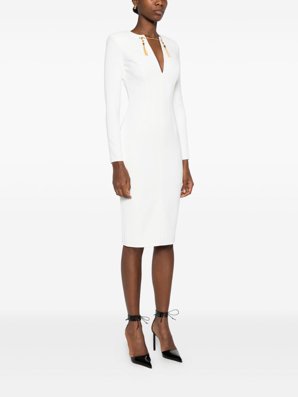 Elisabetta Franchi Ivory Fitted Long‑Sleeve Dress