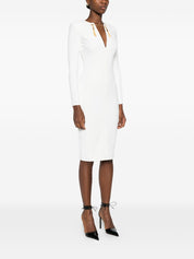 Elisabetta Franchi Ivory Fitted Long‑Sleeve Dress