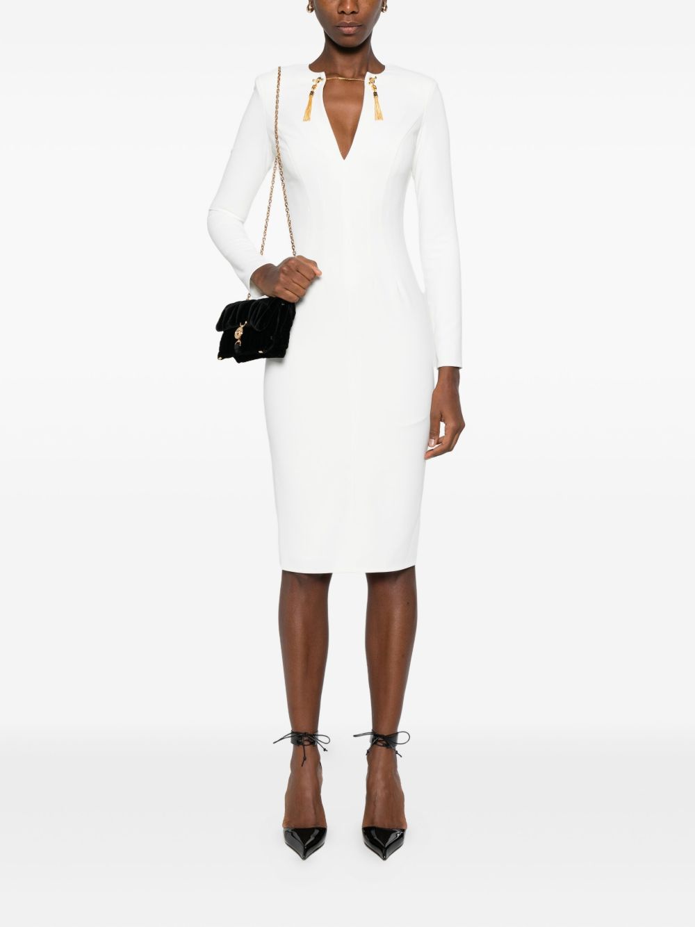 Elisabetta Franchi Ivory Fitted Long‑Sleeve Dress