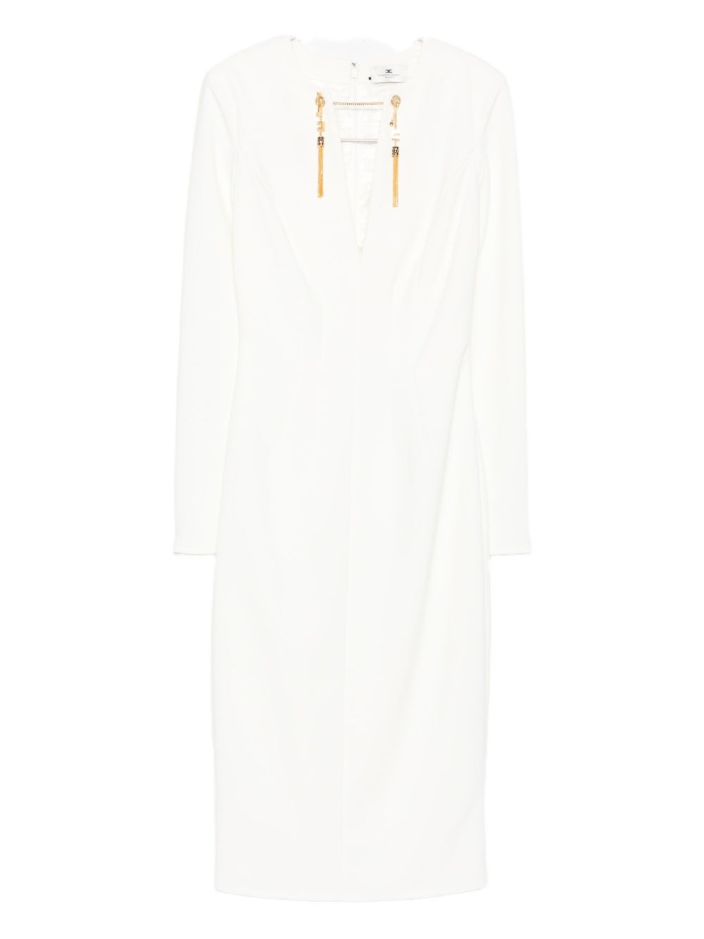 Elisabetta Franchi Ivory Fitted Long‑Sleeve Dress