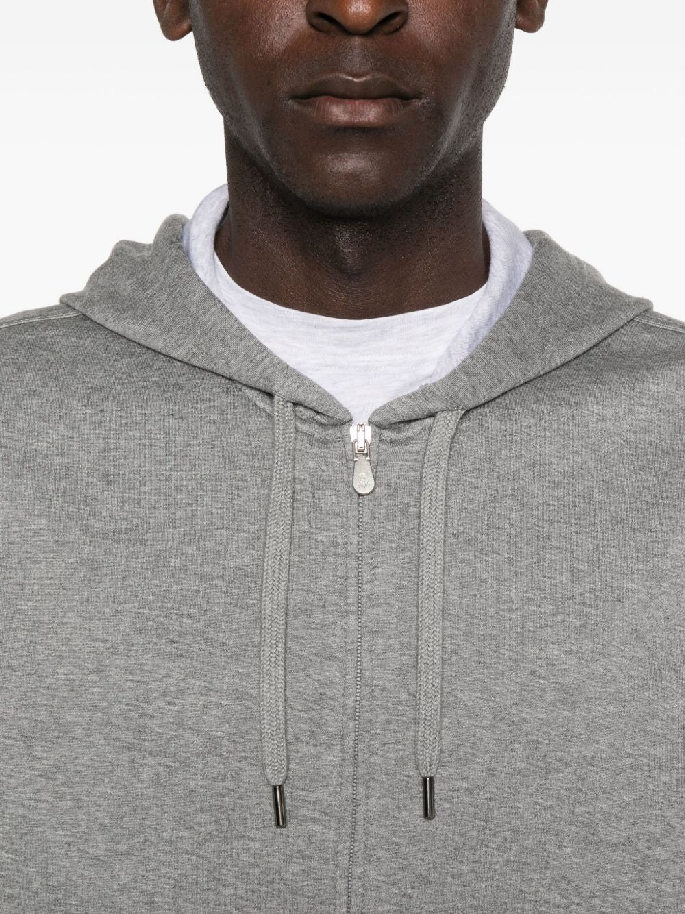 Brunello Cucinelli Sweaters Grey — Silk‑Blend Zipped Hoodie