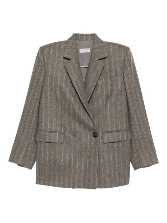 Alberto Biani Jackets Brown — Double‑Breasted Pinstripe Jacket