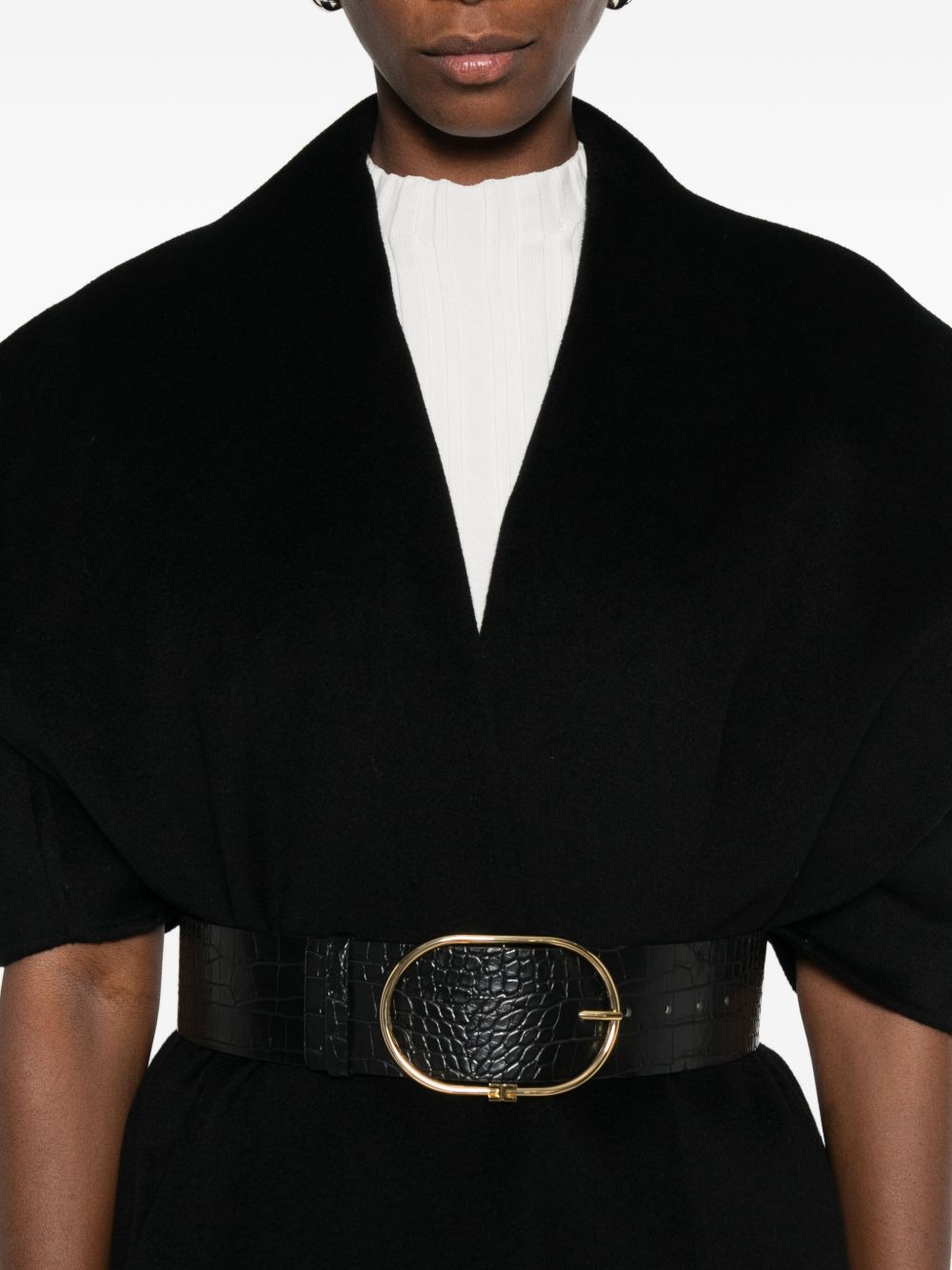 Elisabetta Franchi Black Wool Belted Coat