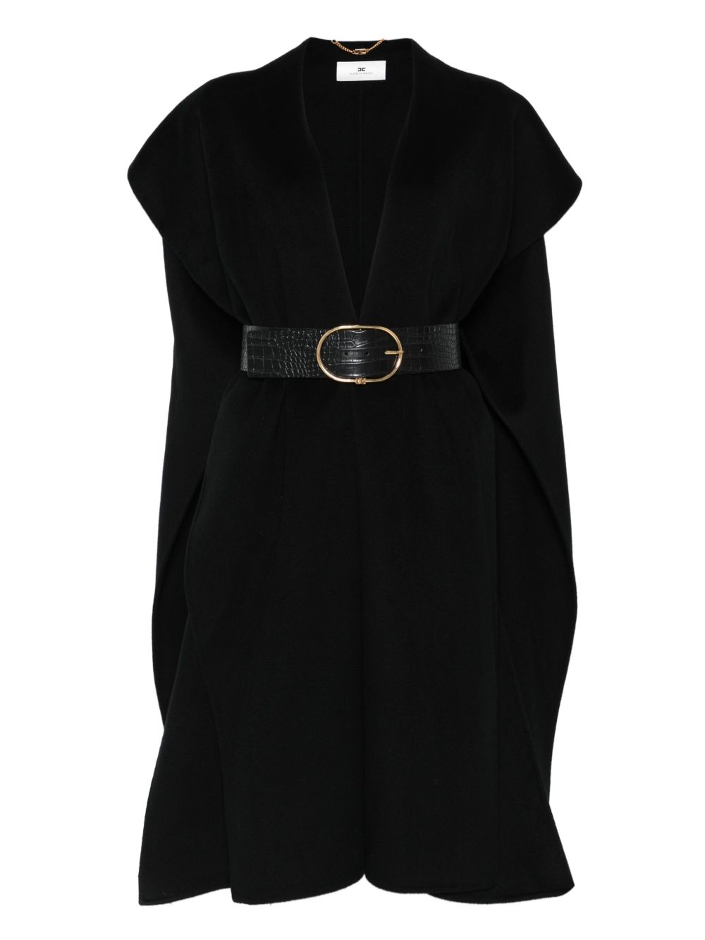 Elisabetta Franchi Black Wool Belted Coat