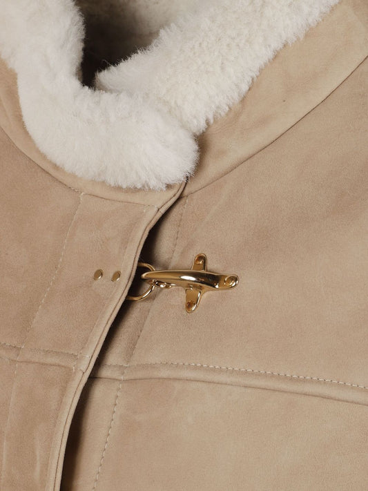 Fay Jackets Grey — Leather Shearling Cape Jacket